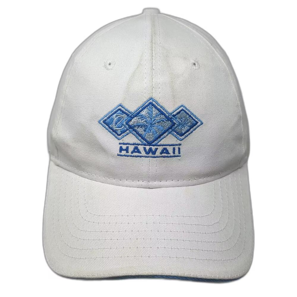 Surfware Baseball Cap White Blue OS Embroidered Hawaii Cotton Strapback Hat
